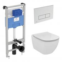 Комплект инсталляции и унитаза Ideal Standard Tesi Aquablade + кнопка Oleas M2 хром S0079R0121AA картинка