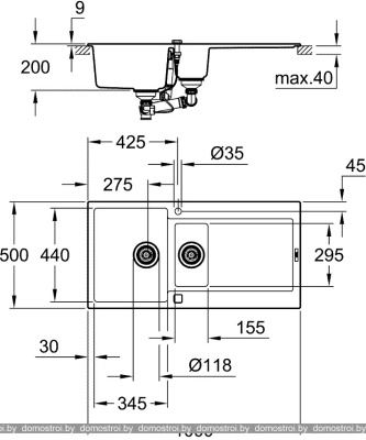 Кухонная мойка Grohe K500 60-C 100/50 1.5 31646AP0 (черный гранит) фотография