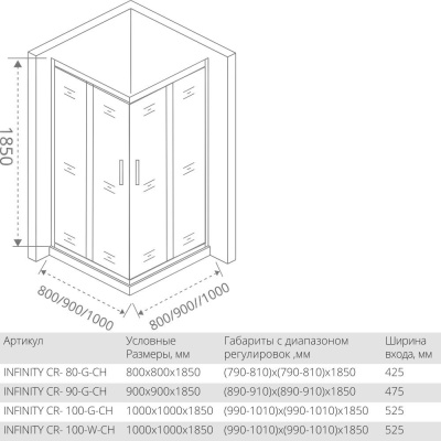 Душевой уголок GoodDoor INFINITY CR-90-G-CH 90x90 стекла Grape (без поддона) фотография