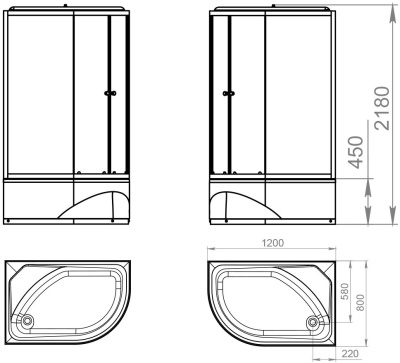 Душевая кабина Domani-Spa Delight 128 high 120x80 R (тонированное стекло / черные стенки) фотография