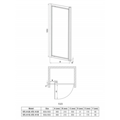 Душевая дверь Deante Flex KTL 411D 90x185 графитовое стекло фотография