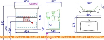 Тумба Aqwella City 60 CI0106DB под умывальник Moduo Slim 60 UM-MOD60SL/1 фотография