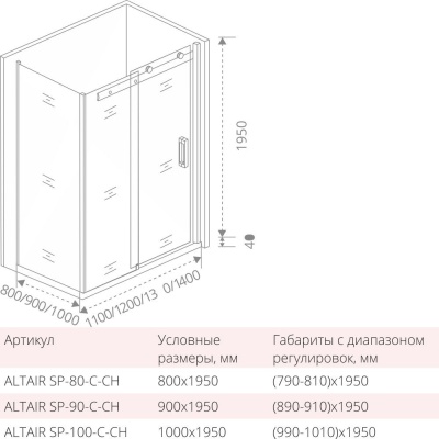 Боковая часть GoodDooor ALTAIR SP-100-C-CH 100x195 прозрачные стекла фотография
