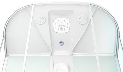 Душевая кабина Domani-Spa Neat high 150x80 (сатин матированное стекло / белые стенки) с крышей с гидромассажем фотография