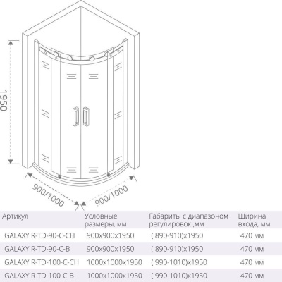 Душевой уголок GoodDoor GALAXY R-TD-100-C-B 100x100 стекла прозрачные (без поддона) фотография
