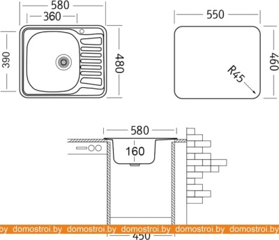 Кухонная мойка Ukinox Комфорт COM580.480 --GT6K 2L- фотография