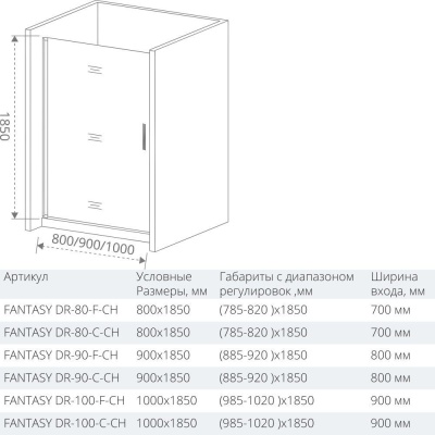 Душевая дверь GoodDooor FANTASY DR-80-С-CH 80x185 прозрачные стекла фотография
