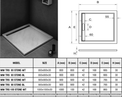 Душевой поддон WeltWasser TRS 100 Stone-BL 100x100 фотография