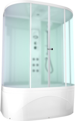 Душевая кабина Domani-Spa Neat high 150x80 (сатин матированное стекло / белые стенки) с крышей с гидромассажем фотография
