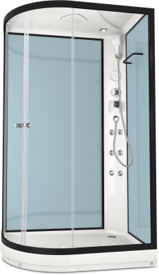 Душевая кабина Domani-Spa Delight 128 R 120x80 (прозрачное стекло / голубые стенки) с крышей с гидромассажем фотография