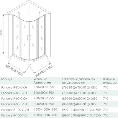 Душевой уголок GoodDoor PANDORA R-100-C-CH 100x100 стекла прозрачные (без поддона) фотография