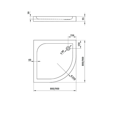 Поддон полукруглый Deante Cubic  KTK 051B 90х90х5,5 см фотография