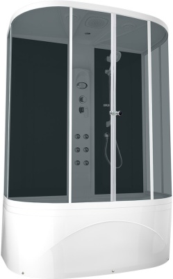 Душевая кабина Domani-Spa Neat high 150x80 (тонированное стекло / черные стенки) с крышей с гидромассажем фотография