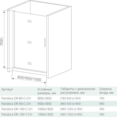 Душевая дверь GoodDooor PANDORA DR-100-C-CH 100x185 прозрачные стекла фотография