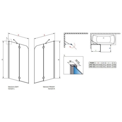 Шторка для ванной Radaway Torrenta PND L/R [201202-101N] 101x150 фотография