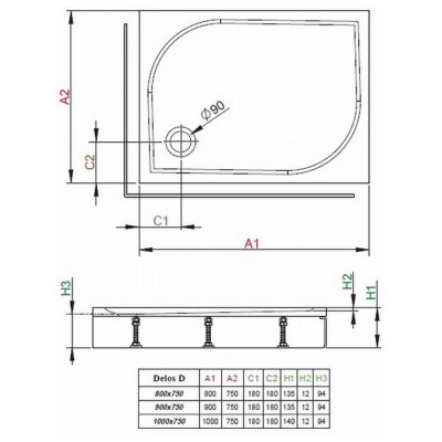 Акриловый поддон Radaway Delos D90 с панелью 90x75x14 фотография