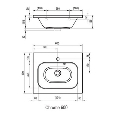 Умывальник Ravak Chrome 600 XJG01260000 со скрытым переливом фотография