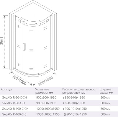 Душевой уголок GoodDoor Galaxy R-90-C-CH 90x90 стекла прозрачные (без поддона) фотография