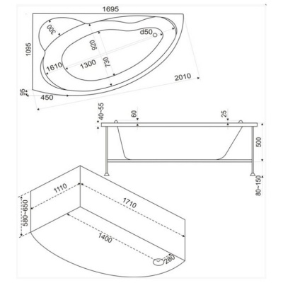 Акриловая ванна Bas Лагуна 170x110 фотография