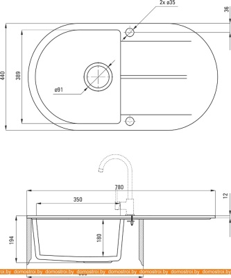 Кухонная мойка Deante Piva ZQI 211B (графитовый) фотография