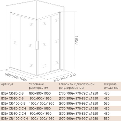 Душевой уголок GoodDoor IDEA CR-100-C-CH 100x100 стекла прозрачные (без поддона) фотография