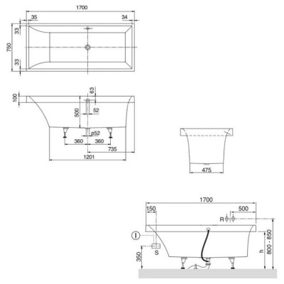 Квариловая ванна Villeroy and Bosh Squaro 170x75 фотография