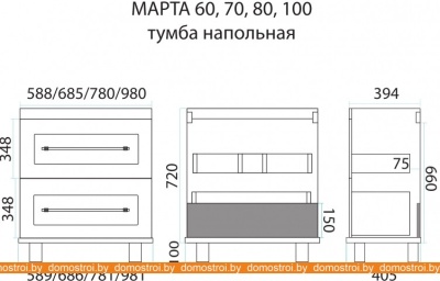 Тумба под умывальник Misty Марта 70 (напольная, темный бетон) фотография