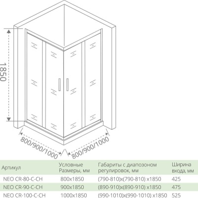 Душевой уголок GoodDoor NEO CR-90-C-CH 90x90 стекла прозрачные (без поддона) фотография