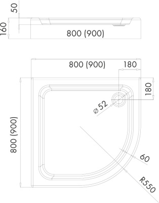 Акриловый поддон iRegio LDBR322 80x80x16 четверть круга фотография