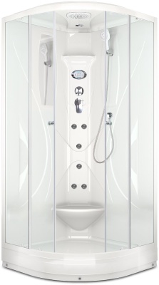 Душевая кабина Domani-Spa Elegance 90x90 (прозрачное стекло / белые акриловые стенки) с крышей с гидромассажем фотография