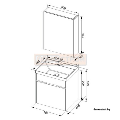 Тумба Aquanet Латина 60 c умывальником QUICK CLAC 1 ящик Белый фотография