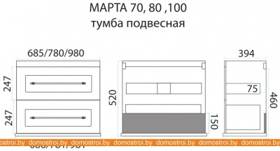 Тумба под умывальник Misty Марта 70 (темный бетон) фотография