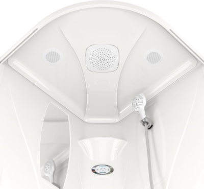 Душевая кабина Domani-Spa Elegance high 90x90 (прозрачное стекло / белые акриловые стенки) с крышей с гидромассажем фотография