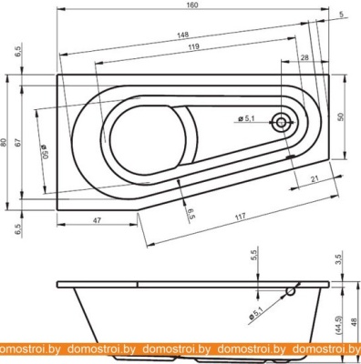 Ванны Riho Delta 160x80R (без ножек) фотография