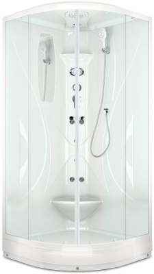 Душевая кабина Domani-Spa Elegance 90x90 (прозрачное стекло / белые акриловые стенки) с крышей с гидромассажем фотография