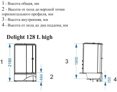 Душевая кабина Domani-Spa Delight 128 high L 120x80 (сатин матированное стекло / белые стенки) с крышей с гидромассажем фотография