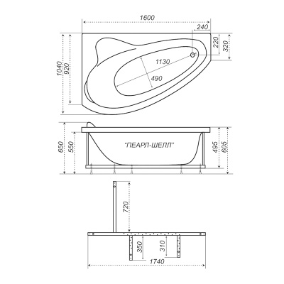 Акриловая ванна Triton Пеарл-Шелл 160x104 правая фотография