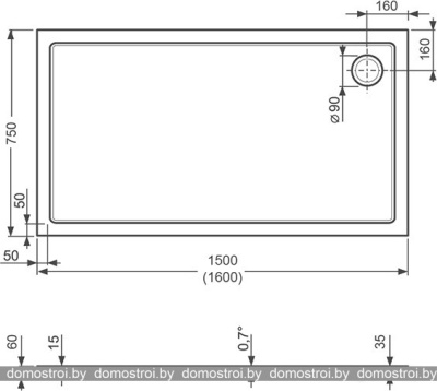 Душевой поддон Roth Flat Kvadro Rectangle 160x75 8000244 фотография