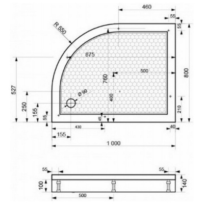 Мраморный душевой поддон Relisan Asymmetric L/R 100x80x14 фотография