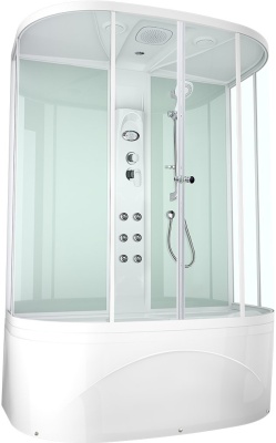 Душевая кабина Domani-Spa Neat high 150x80 (прозрачное стекло / белые стенки) с крышей с гидромассажем фотография