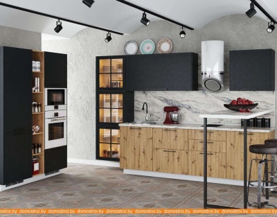 Кухня МК Стиль Loft 2.5x2.0 м (камень темный/дуб артисан) фотография