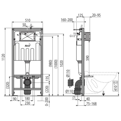 Инсталляция для подвесного унитаза Alca Plast AM101/1000 фотография