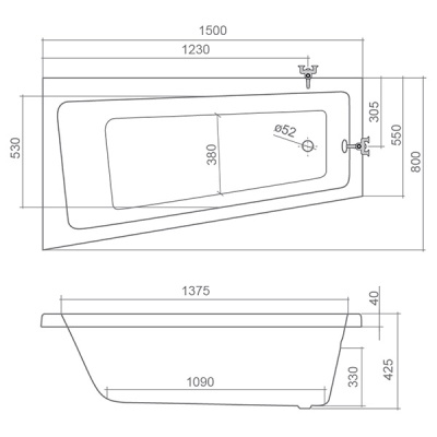 Акриловая ванна Roltechnik Eva Side 150x80 правая фотография
