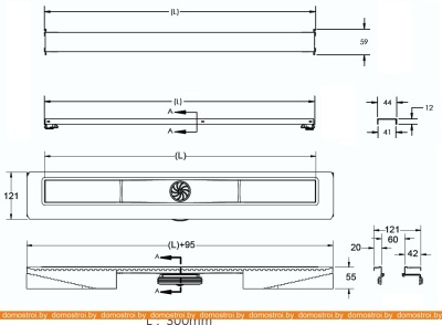 Душевой трап Berges Wasserhaus С1 Norma 300 (матовый хром) фотография